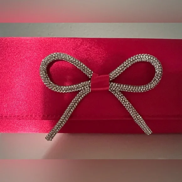 Elegant Hot Pink Clutch with Rhinestone Bow - Picture 4 of 9